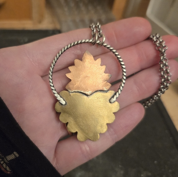 Turquoise Mixed Metal Sacred Heart Statement Necklace - Picture 5 of 6